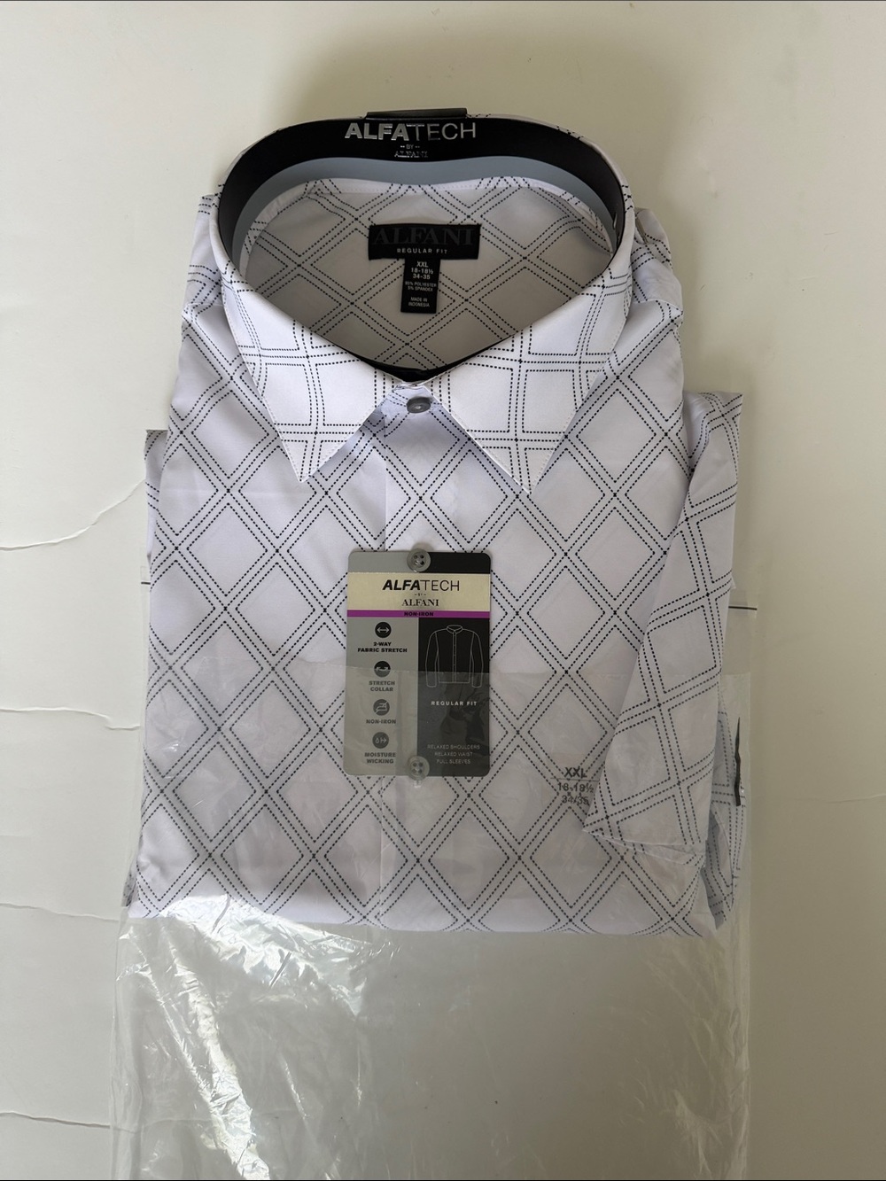 Alfani White Dress Shirt with Gray Diamond Grid - ALFATECH